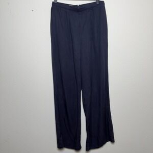 AAM Women Wide Leg Trouser Pants Medium Navy Blue Lyocell Office Business